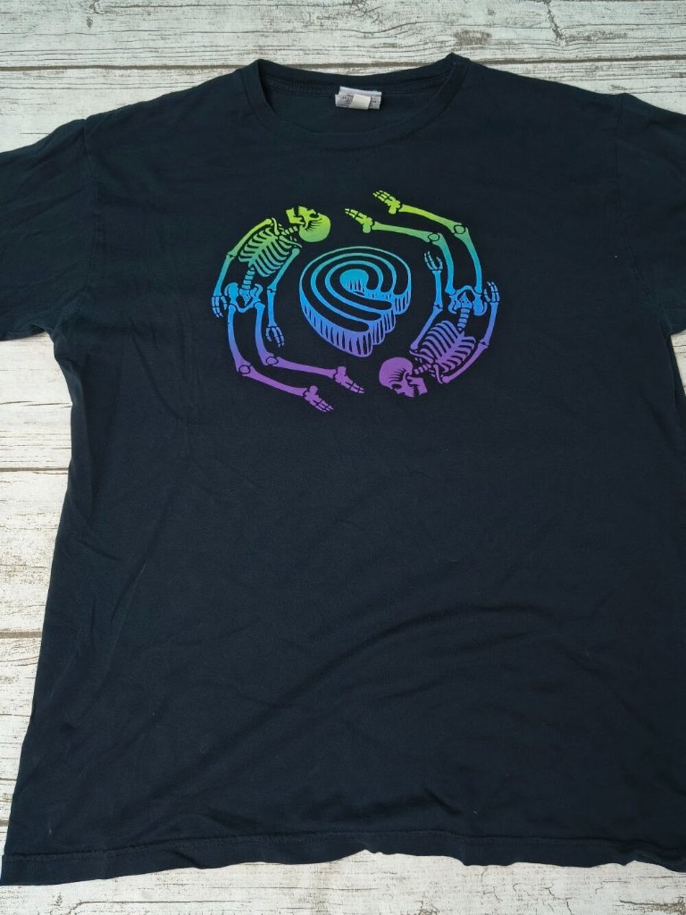 Powell Peralta Skateboards Skeleton Spiral Graphic T Shirt Black Rainbow Size L